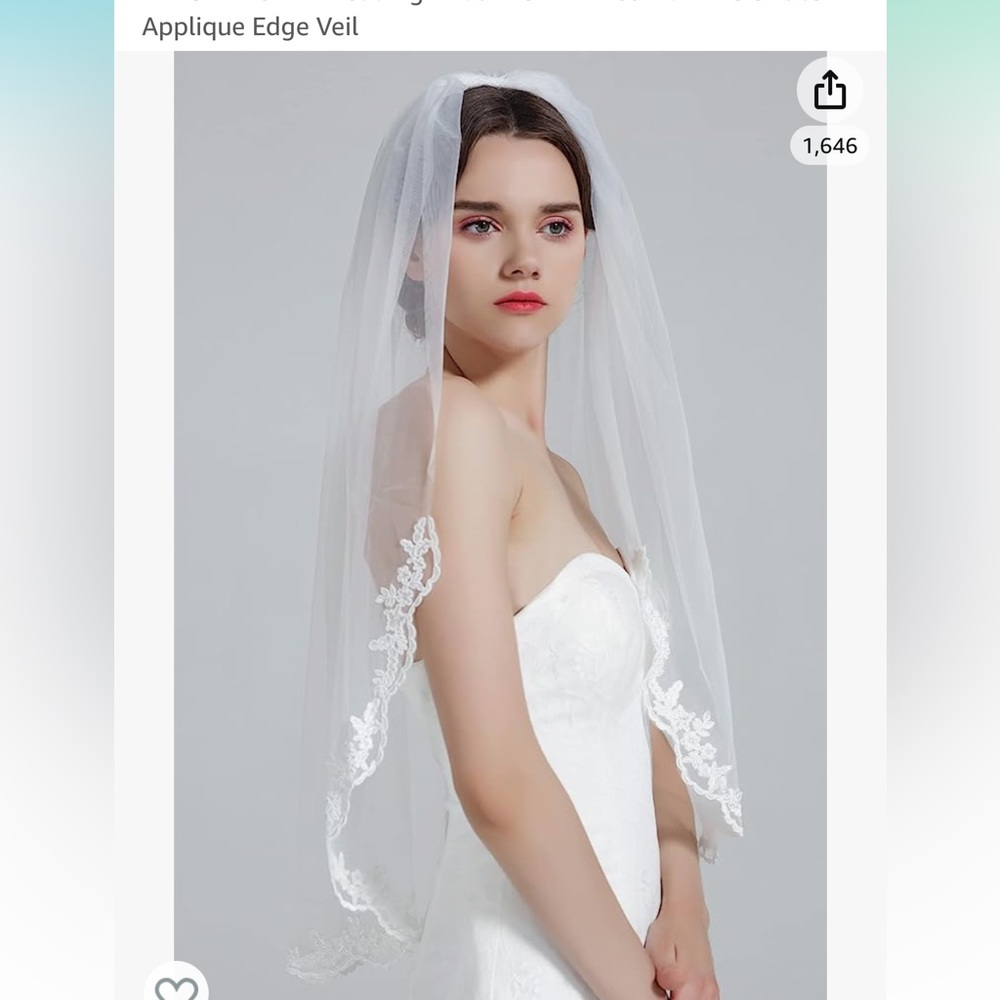 Ivory 36” fingertip length veil with lace
